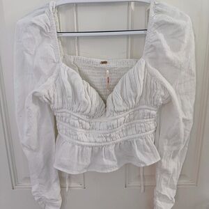 Free People Chloe Top XS | Sweetheart Peplum Puff Sleeve